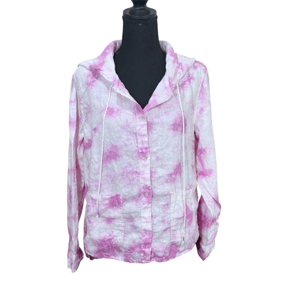 Rachel Zoe Linen Pastel Tie Dye Hooded Top Small Oversized Hoodie Beachy Coastal